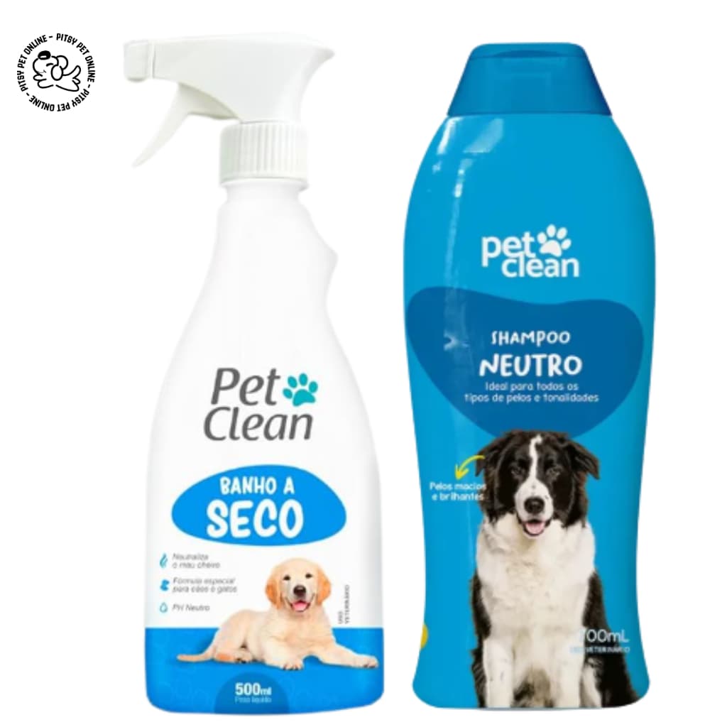 Kit Shampoo para cachorro e Gato Neutro 700ml Pet clean +Banho a seco para cachorro e gato pet clean