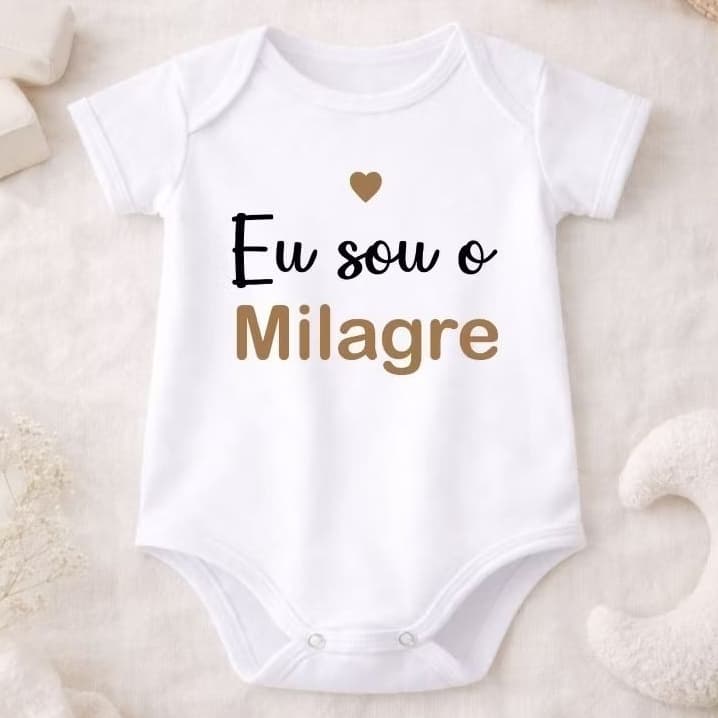 Body Roupa de Bebê / Infantil - Frase ( Eu sou o Milagre ) Revelação Gravidez Body Unissex Menina e Menino