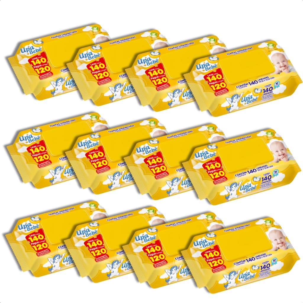 Lenço Umedecido Bebê Upa Bebê 1680 Folhas Kit 12 Pacotes com Tampa