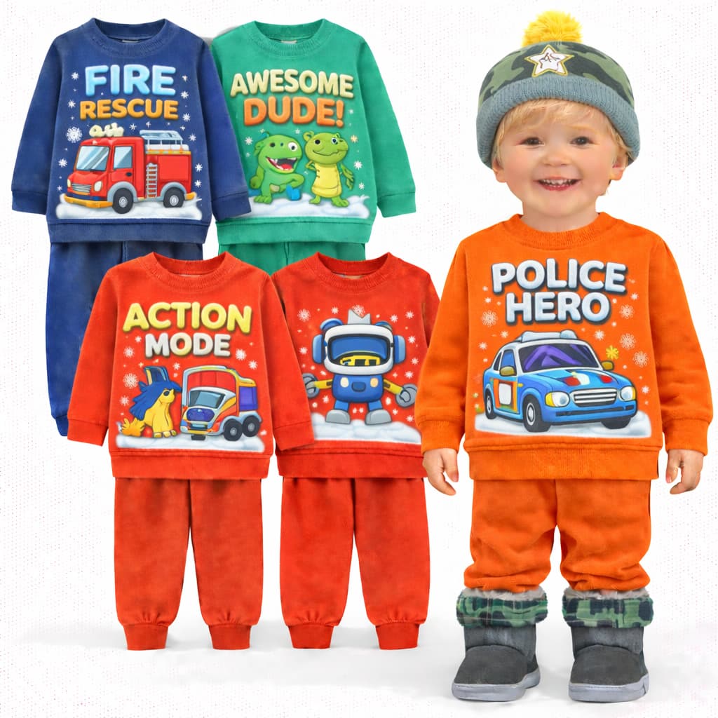 Kit 4 peças de Moletom Infantil Masculino Inverno 1 ao 8 -2 Conjuntos de Moletom Infantil Flanelado