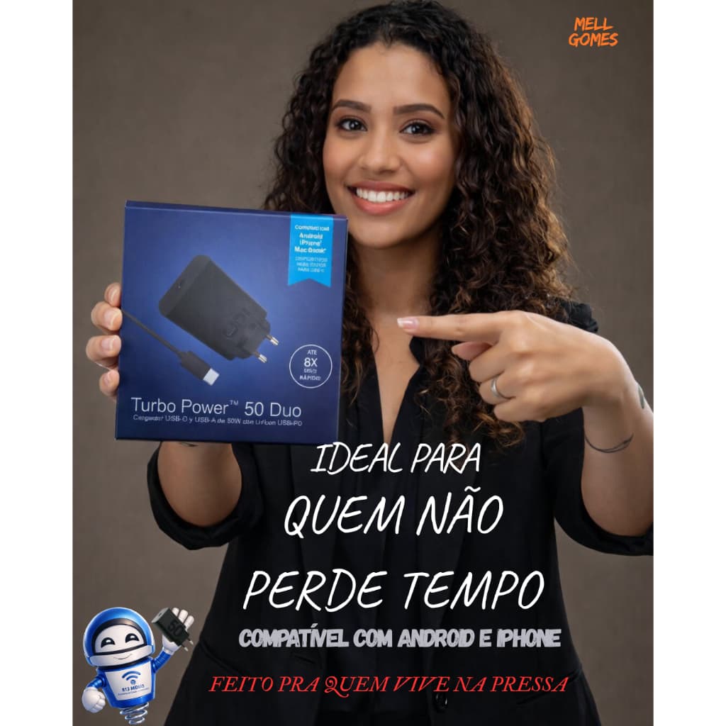 Carregador Turbo Power 50 DUO Super Rápido Até 12X mais Rápido Tipo C Original 50W Turbo