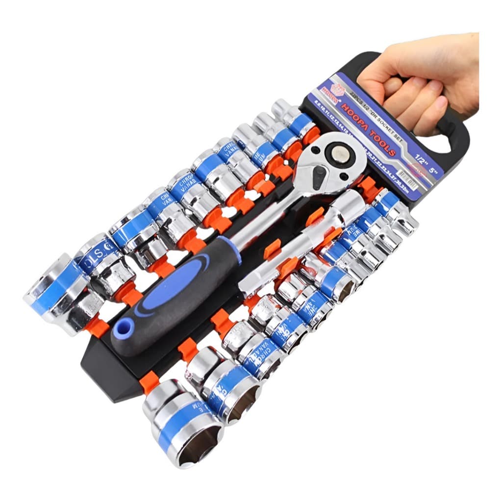 Kit Jogo De Ferramentas Chave Catraca Soquete Reversível Com Soquetes 22 Peças Linha Premium