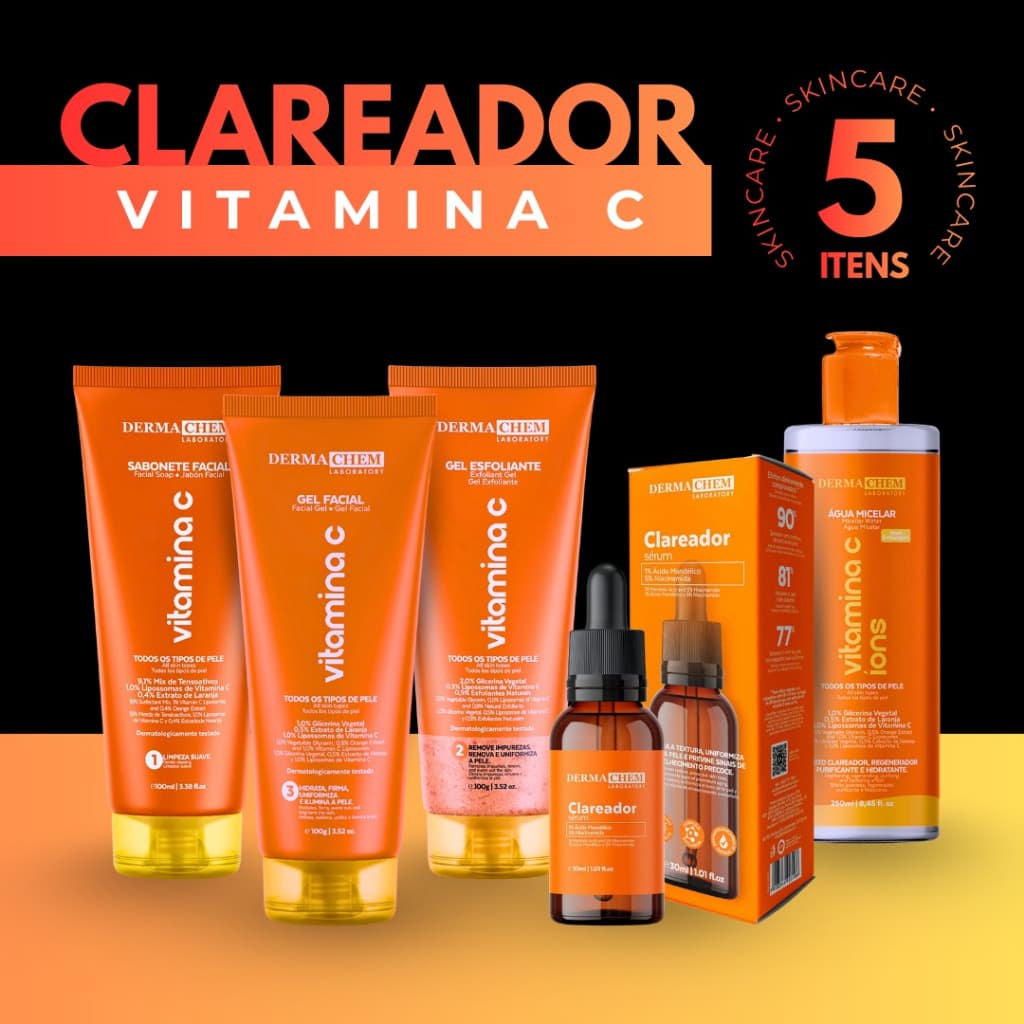 Dermachem - Kit Skincare Completo com Vitamina C | Clareador, Anti-idade e Anti-manchas