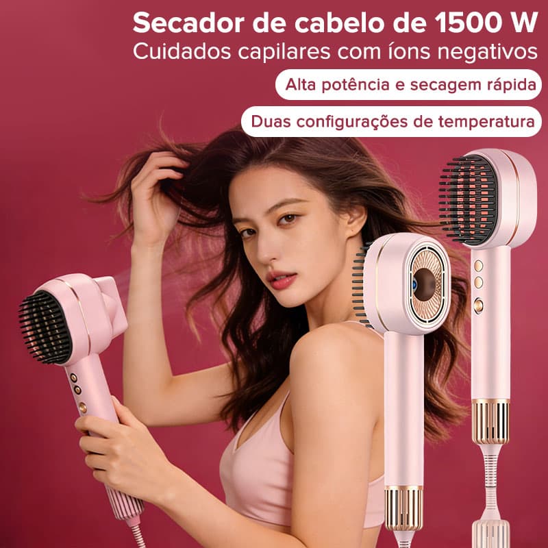 Escova Secadora 2 em 1 Multifuncional Profissional com Acessórios – Alisa, Modela, Dá Volume e Seca-220V