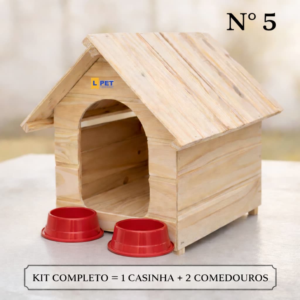 CASINHA PET N° 5 + 2 COMEDOUROS – PRONTA PARA USO KIT COMPLETO CASINHA ACONCHEGANTE + KIT ALIMENTAÇÃO DURÁVEL RESISTENTE