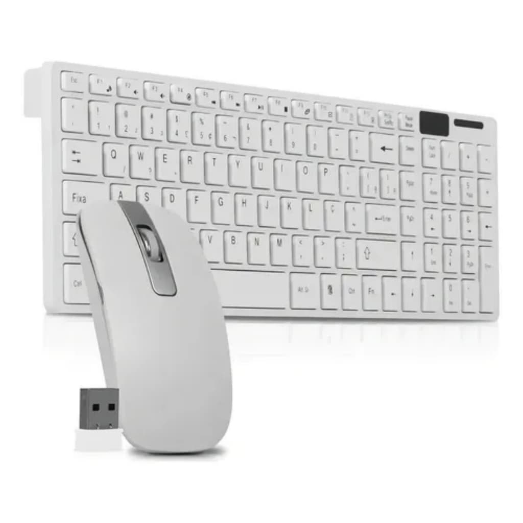 KIT TECLADO E MOUSE BRANCO SEM FIO ULTRAFINO ERGONÔMICO 2.4G