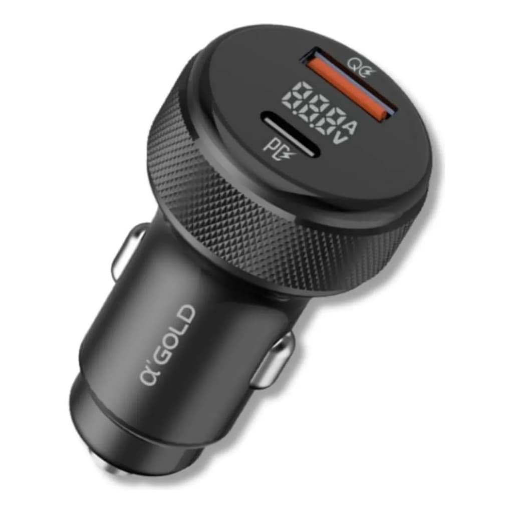 Carregador Veicular Turbo Dual Port 60w Agold Tipo-c Usb Preto