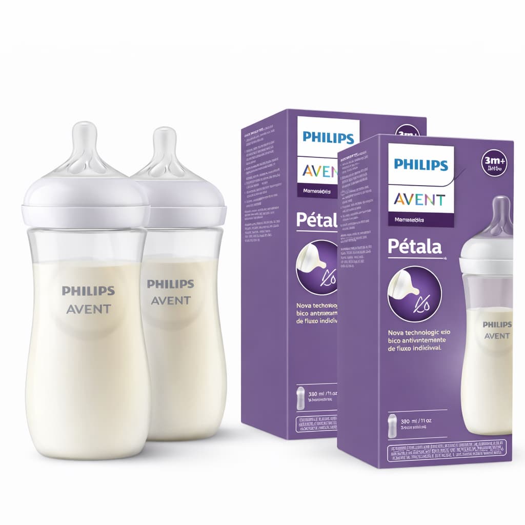 Kit 2 Mamadeiras Pétala 3.0 330ml Bico 4 6m+ Avent Philips