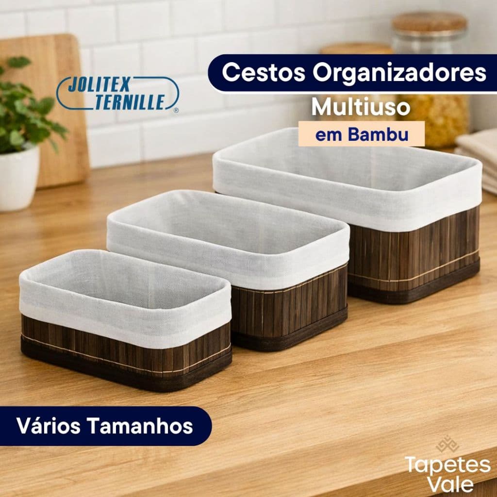 Cestos Organizadores de Bambu Multiuso com Forro Diversos Tamanhos para Escritório Cozinha