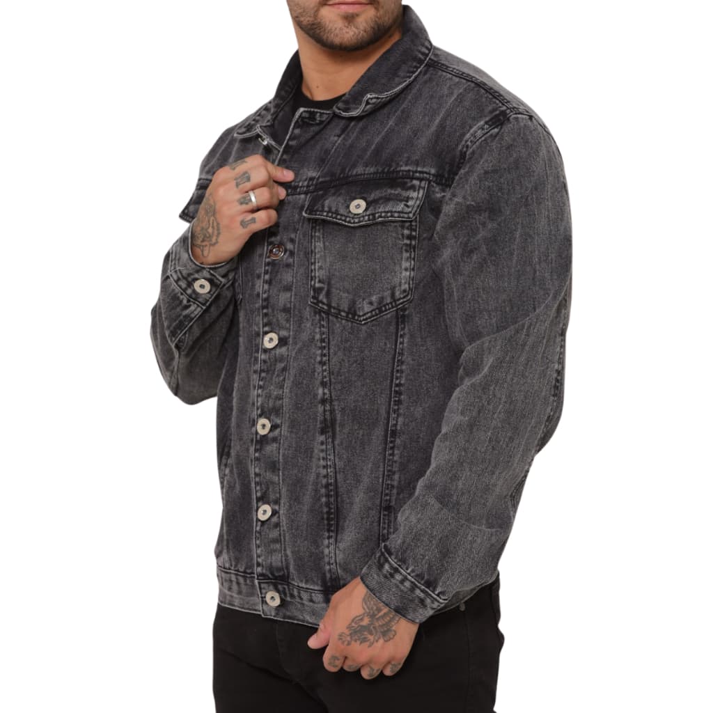Jaqueta Jeans Masculina Grafite Escura Estonada