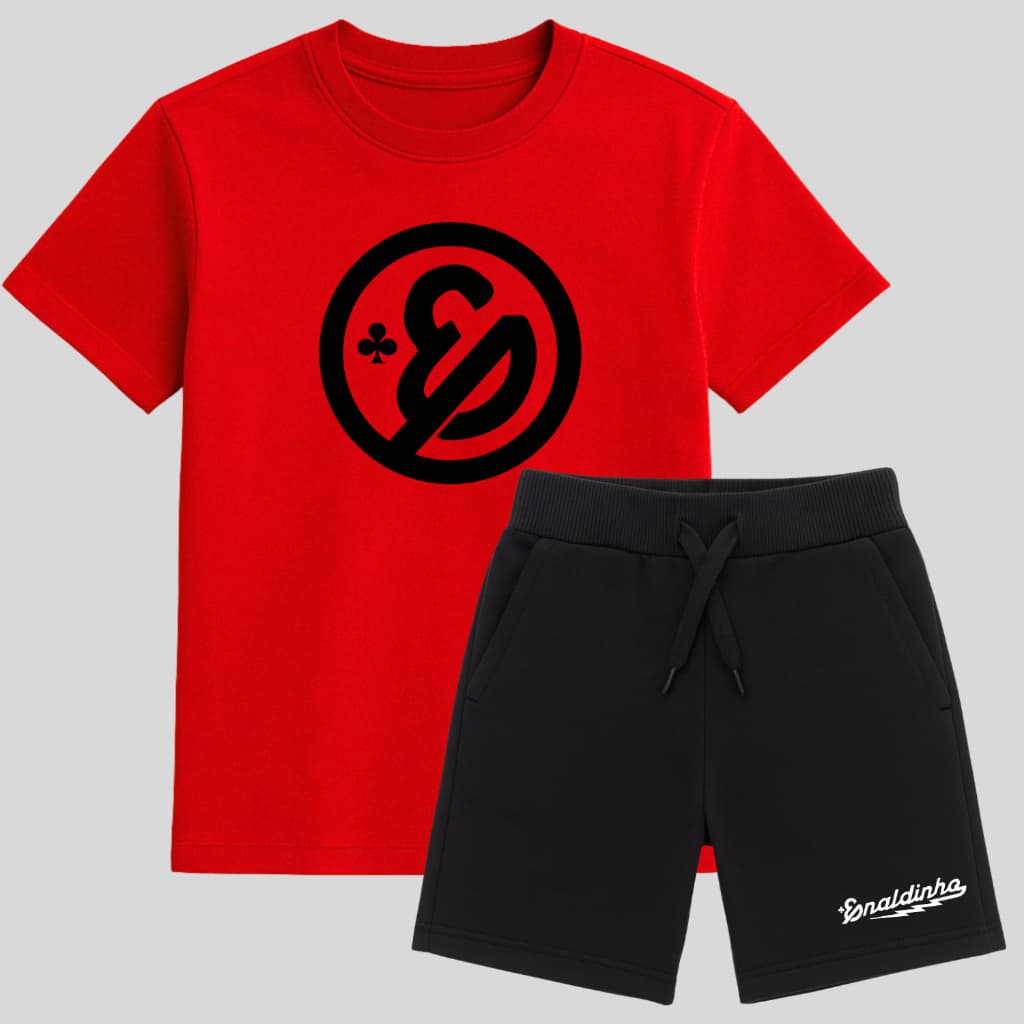 Kit Camiseta Algodão e Bermuda Moletom Infantil Enaldinho Youtuber