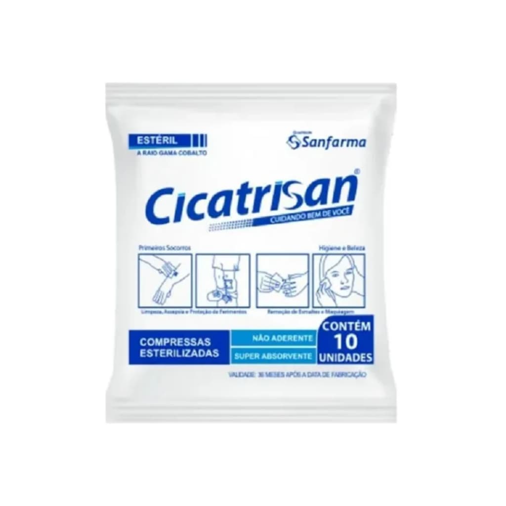Kit 10 Compressa Gaze Esteril Não Aderente Cicatrisan Branco