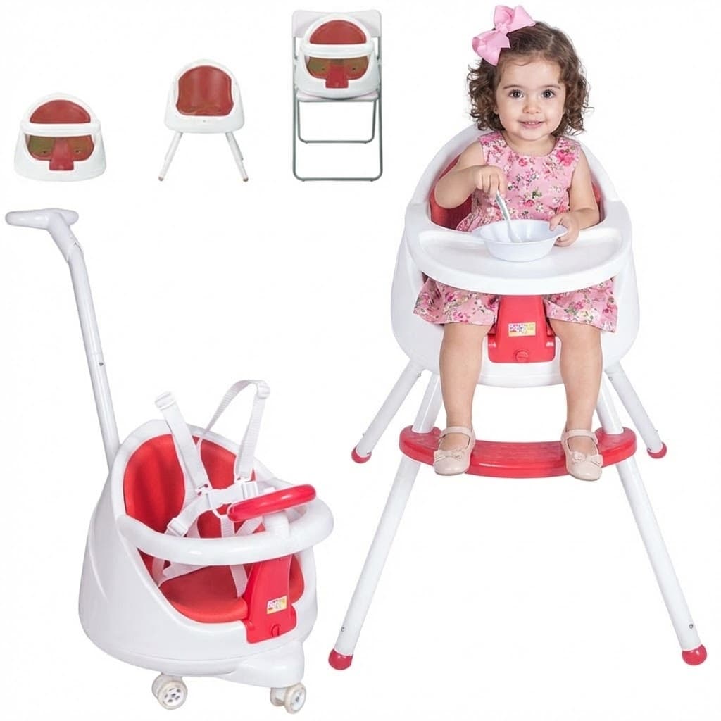 Cadeira Cadeirão de Alimentação de Bebê  4 em 1 Infantil Comer Refeição Booster Brinquedo Carrinho