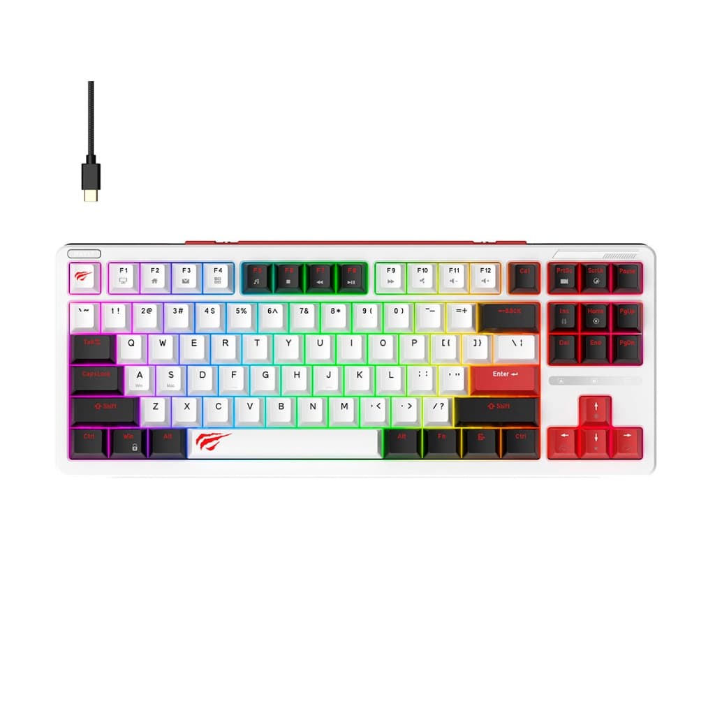 Teclado Gamer Havit KB902L Mecânico Switch Red Inglês US Branco