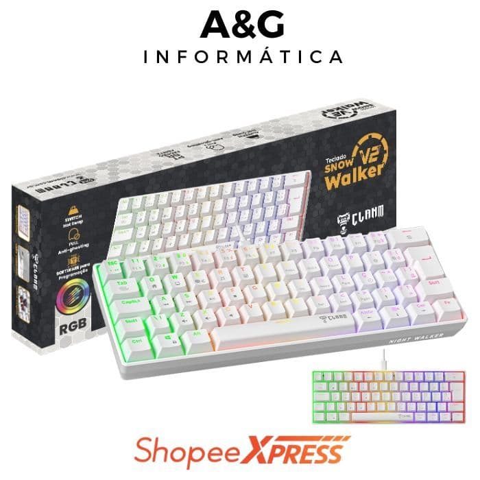 Teclado Gamer Branco Mecânico Switch Hot Swap Red 60% Software Proprio Walker V2