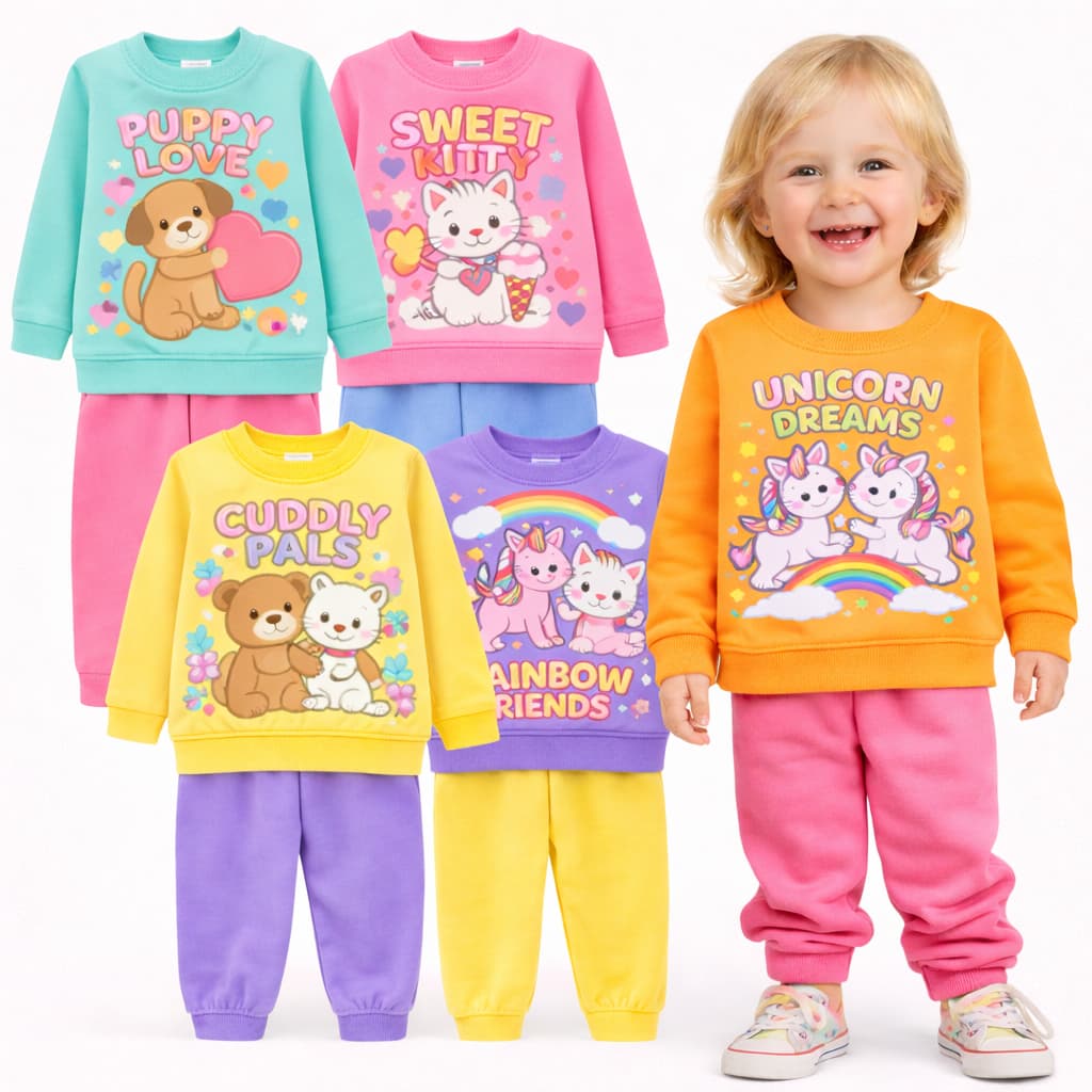Kit Sortido 2 ou 6 Peças Roupa de Moletom Infantil Bebê Menina Inverno Conjunto de  Moletom Infantil Peluciado Flanelado