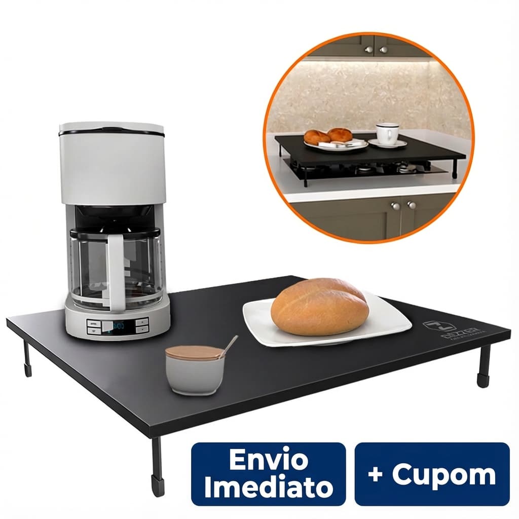 Tampa de Cooktop ou Fogão 5 Bocas 76x52 cm Protetor Organizador Multiuso MDF Preto Suporta 10kg