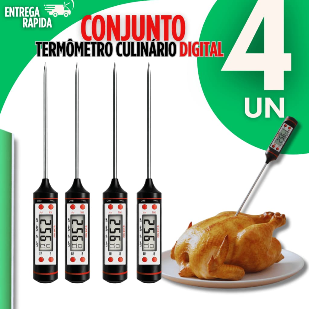 Kit 4 Termômetro Culinário Digital Espeto Alta Precisão Cozinha, Churrasco Confeitaria Rápido