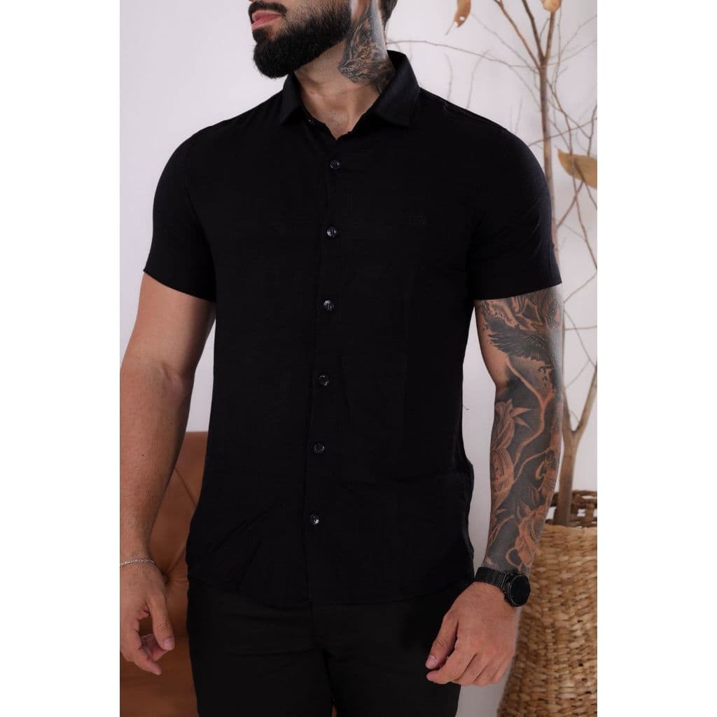 Camisa Masculino Social Manga Curta Social Casual Slim Fit Verão Elegante Moda Estilo