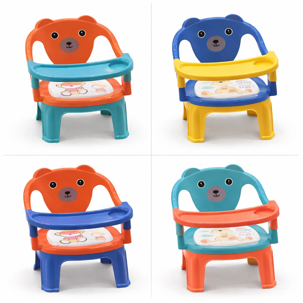 Cadeira Infantil de Plástico com Encosto Urso e Assento com Estampa 35×48×38 cm – Leve e Resistente