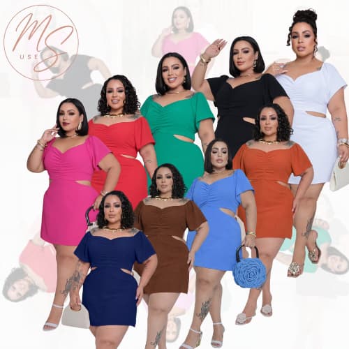 Macaquinho Plus Size Feminino Short Saia Manga Curta Plus vestido roupas femininas Decote Elegante