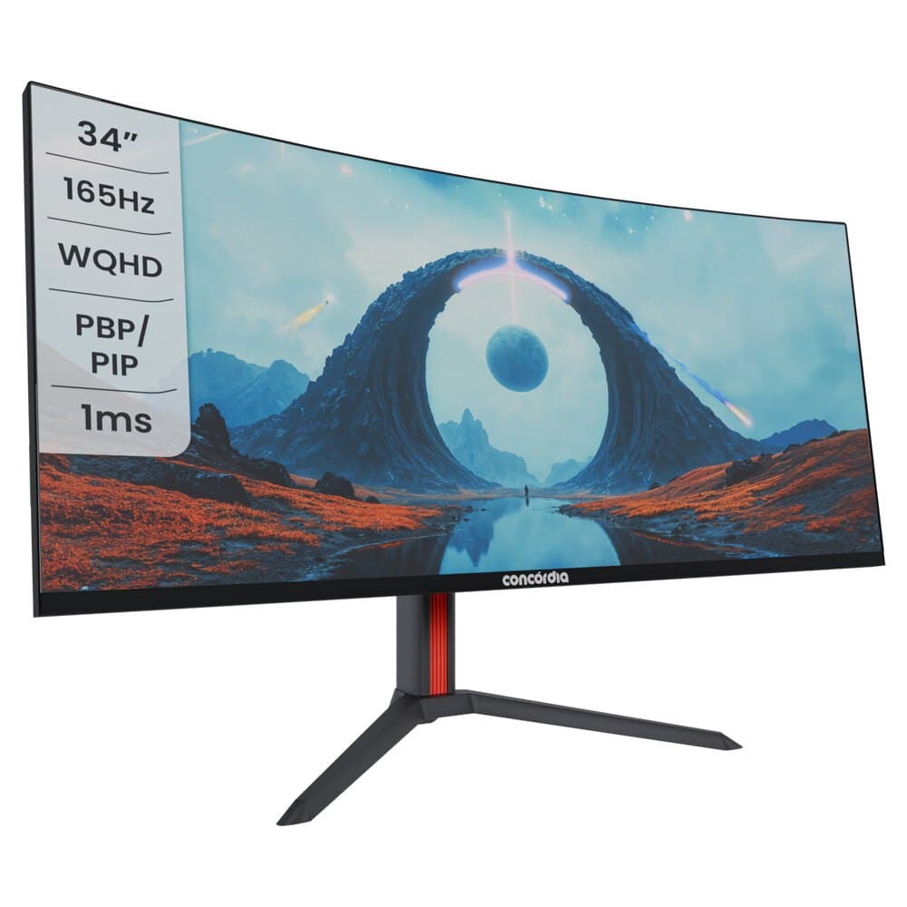 Monitor Concórdia Gamer Curvo Ultrawide UZ340 34'' WQHD 165hz 1ms 2*HDMI 2*DP SRGB 100% PIP/PBP