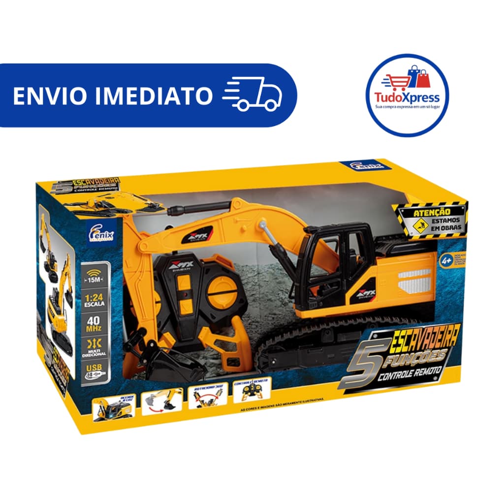 Carrinho Controle Remoto escavadeira Infantil Brinquedo Elétrico com Controle Sem Fio