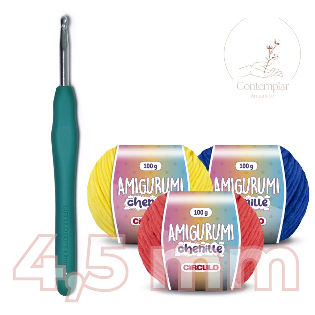 Kit 1 Fio Amigurumi Chenille + 1 agulha de crochê Soft 4,5 mm - Círculo
