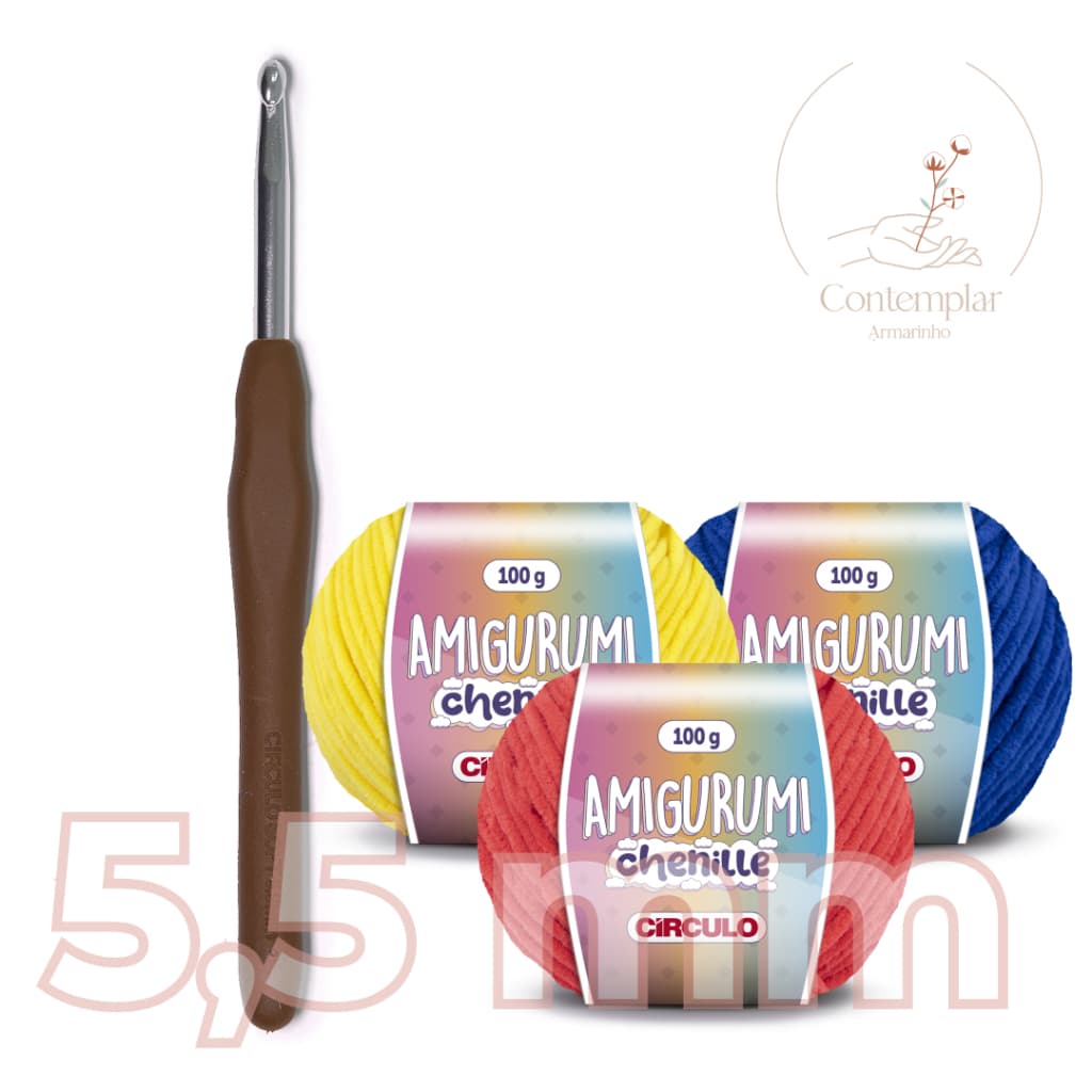 Kit 1 Fio Amigurumi Chenille + 1 agulha de crochê Soft 5,5 mm - Círculo