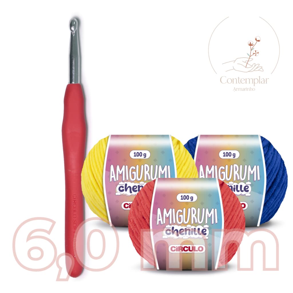 Kit 1 Fio Amigurumi Chenille + 1 agulha de crochê Soft 6,0 mm - Círculo