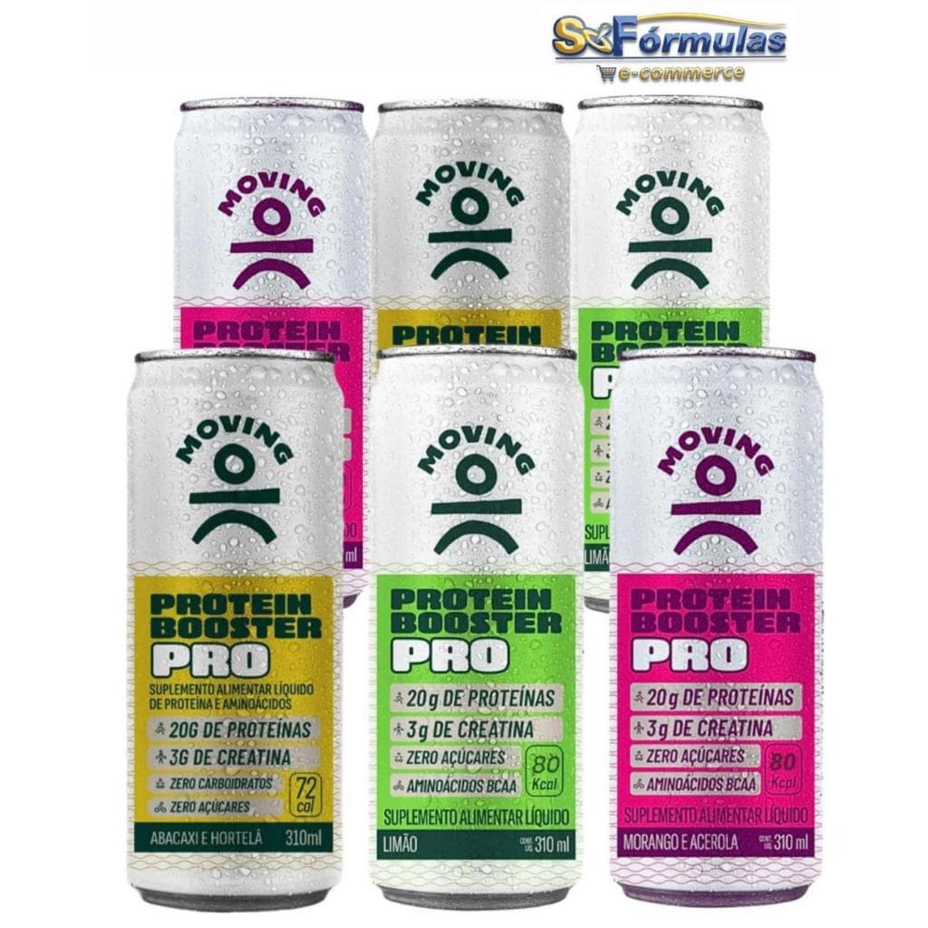 Kit Protein Booster Moving - Limão, Morango e Acerola , Abacaxi e Hortelã - 6x310ml 20g Proteina BCAA