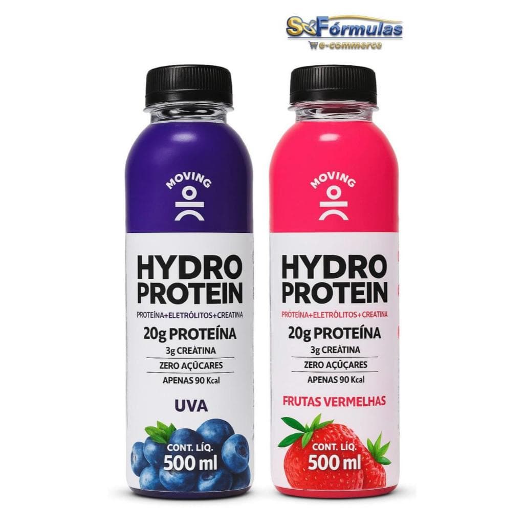 Kit Isotônico Hydro Protein Moving - Uva Frutas Vermelhas - 2x500ml - 20g Proteinas Zero Açucares