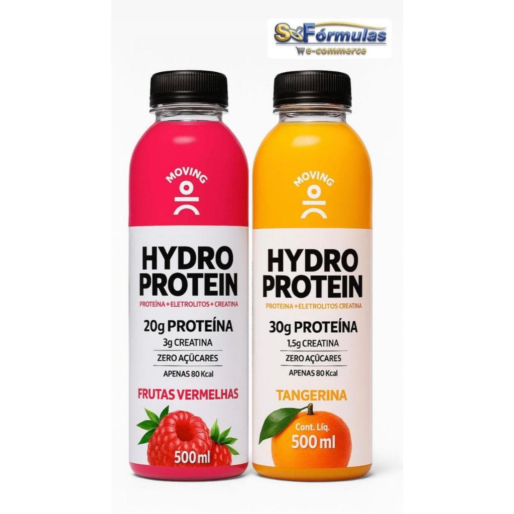 Kit Isotônico Hydro Protein Moving - Frutas Vermelhas Tangerina - 2x500ml - 20g Proteinas Zero Açucares