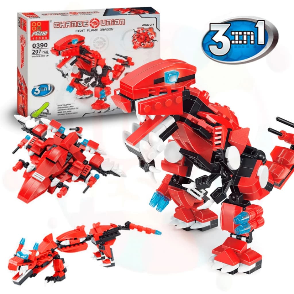 Blocos de Montar 3 em 1 Dinossauro Transformável Brinquedo Educativo Lego Infantil 3 Modelos Colecionável