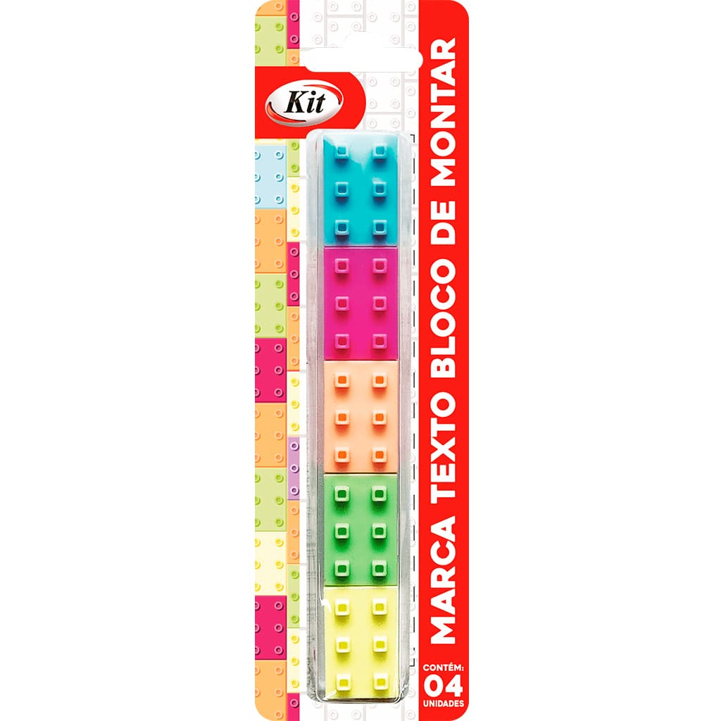 Caneta Marca Texto Blocos De Montar C/ 4 Cores Kit Lego Vibrante