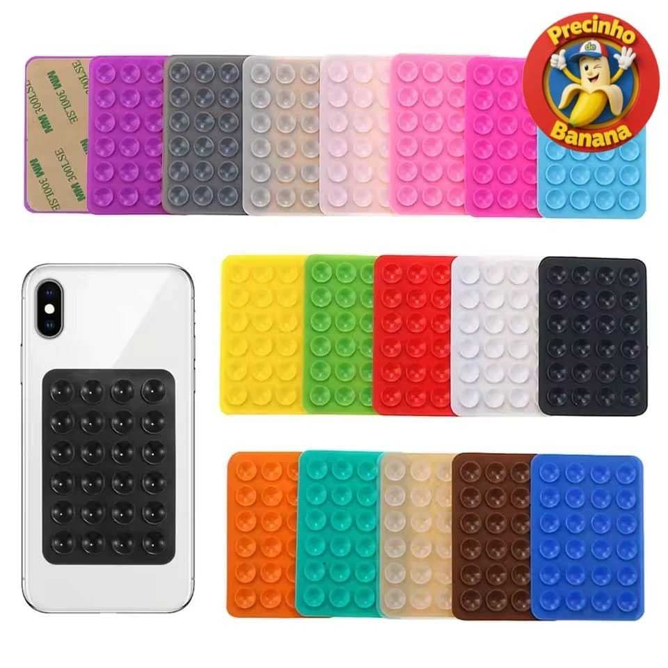 Suporte de Silicone com Ventosa de Sucção Premium Fita 3M para Capinha de Celular iPhone e Android