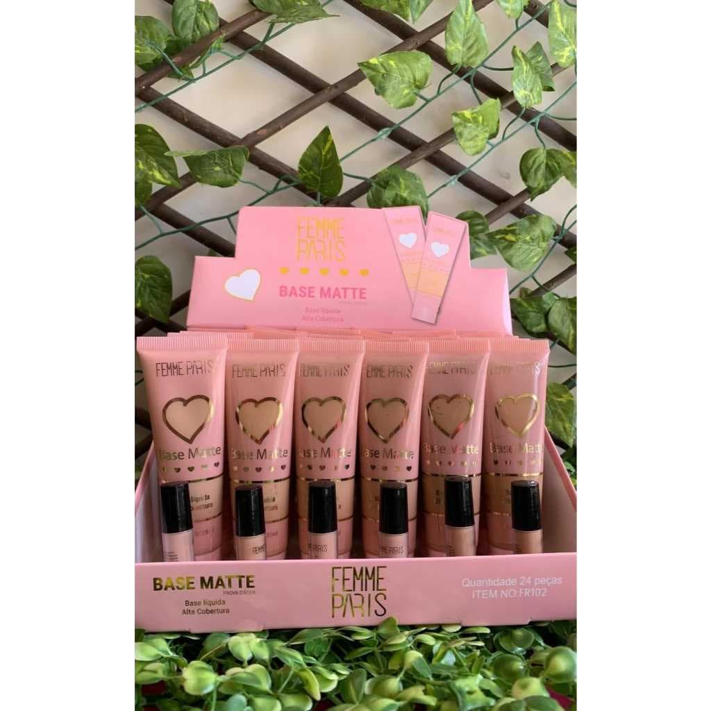 BASE FEMME PARIS MATTE BASE LIQUIDA ALTA COBERTURA  PROVA D' ÁGUA EFEITO MATTE COBERTURA MAQUIAGEM IMPECÁVEL