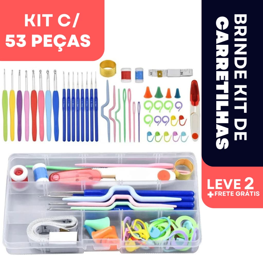 Kit Completo Crochê Completo 53 Peças Para Fazer Amigurumi Agulhas Cabo Soft Tesoura Acessórios Lar das Fitas