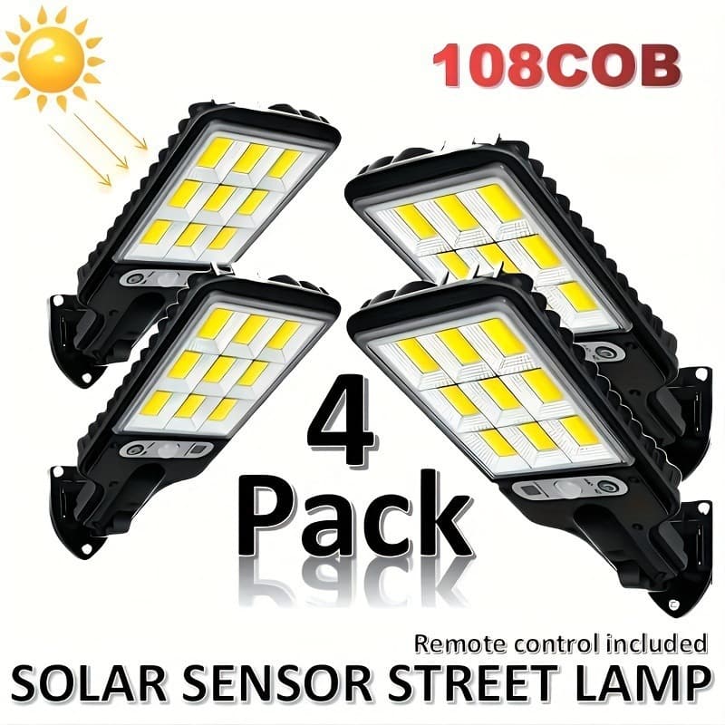 Luminária Pública Luz Solar Externo 108 LEDS Com Controle Remoto Refletor LED Transparente Sensor