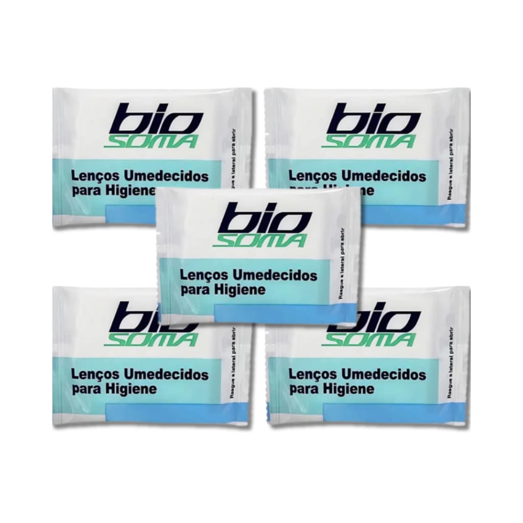 Kit Lenço Umedecido c/Sabão 14x17 (5 SACHÊS) Biosoma