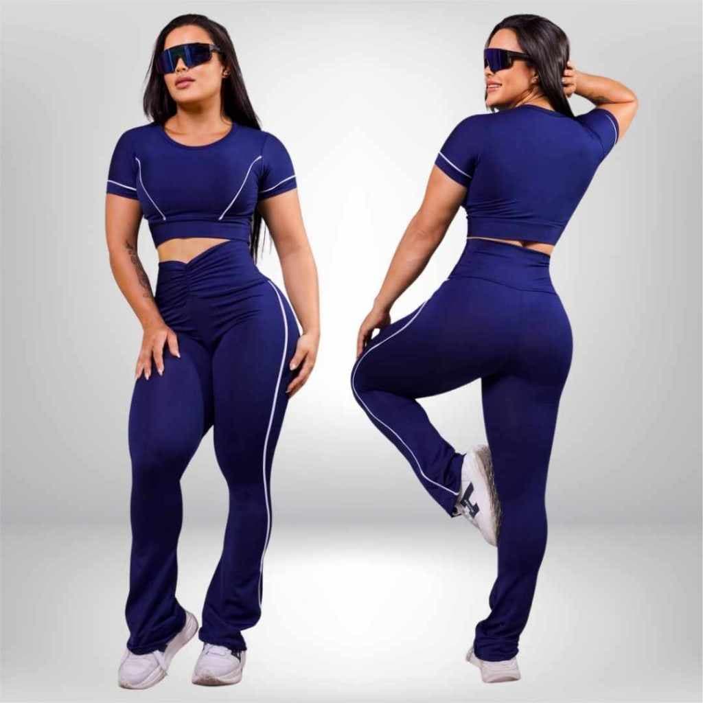 Conjunto Fitness Feminino Top e Calça Legging Bailarina Flare Roupa de Academia