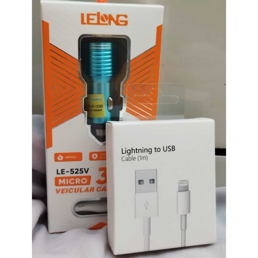 Kit carregador iphone  + Carregador veicular tipo C Lelong