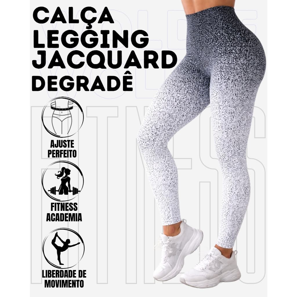 Calça Legging Jacquard Degradê Em Poliamida WOLFOX Fitness Academia Feminina