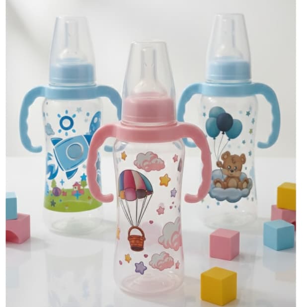 Mamadeira 240ml Murano c/ Alça Bico orto azul e rosa