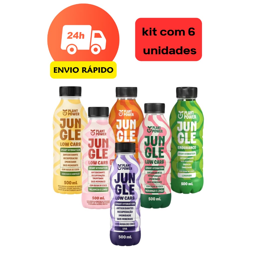 kit bebida Suplemento Jungle Plant Power 6x500ml Low Carb  Zero Açúcar Energia Natural fitness fit