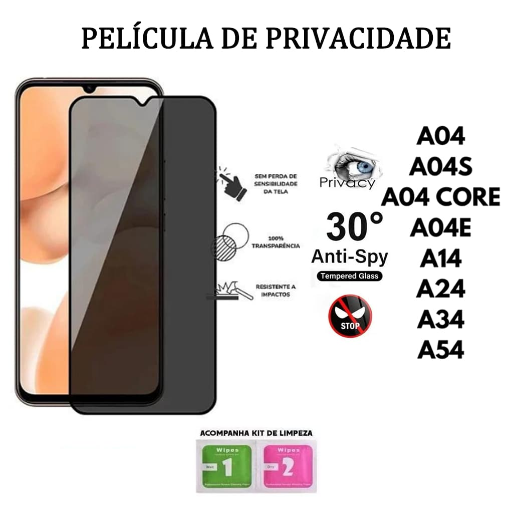 Película De Privacidade 3D Vidro Temperado Anti-Spy Para Samsung A04 A04S A04 CORE A04E A14 A24 A34 A54