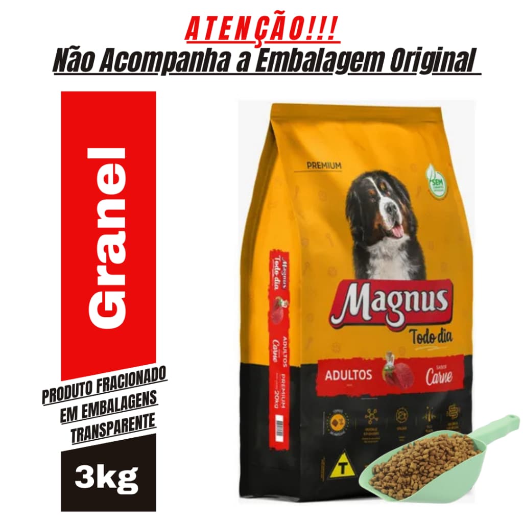 Ração para Cachorro Magnus Todo Dia Adulto Sabor Carne 3Kg a Granel - Ração de Cachorro