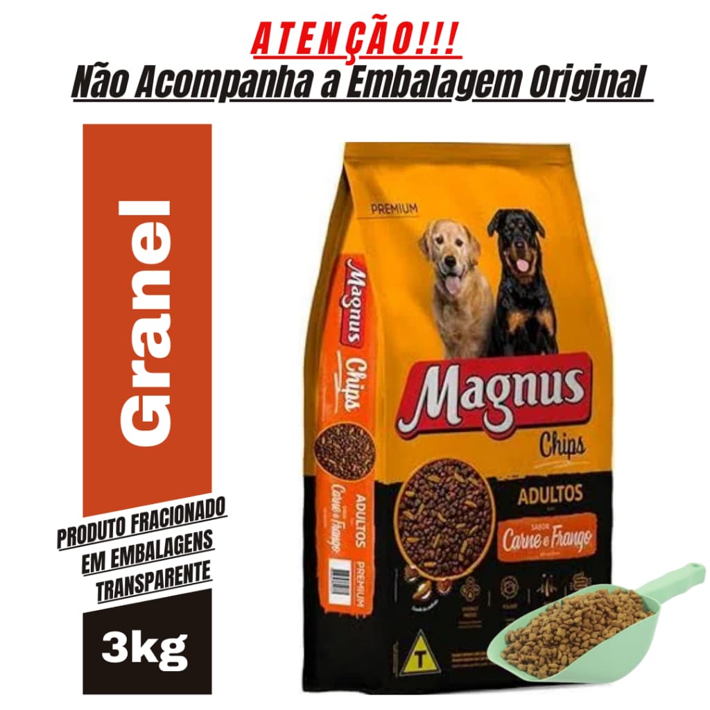 Ração para Cachorro Magnus Chips Adulto Sabor Carne e Frango 3Kg a Granel - Ração de Cachorro