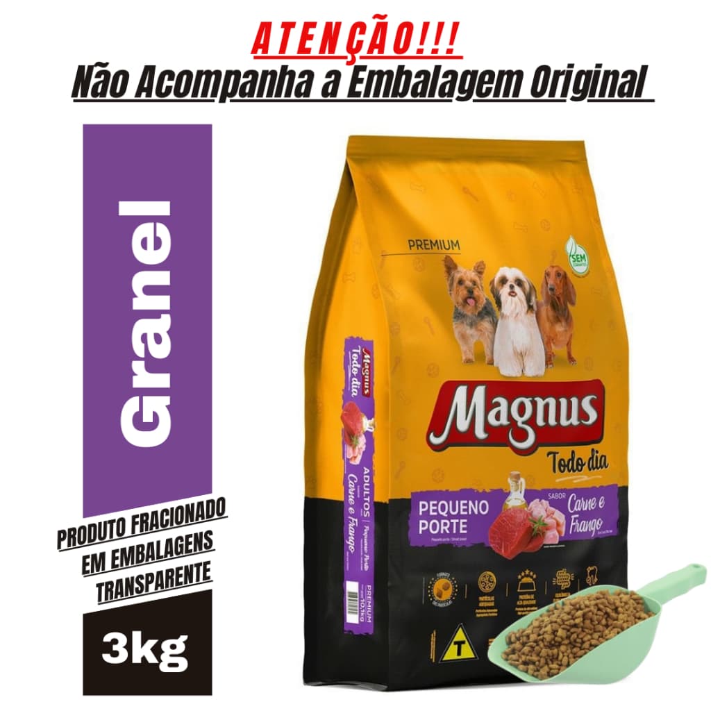 Ração para Cachorro Magnus Todo dia Peq. Porte Adulto Sabor Carne e Frango 3Kg a Granel