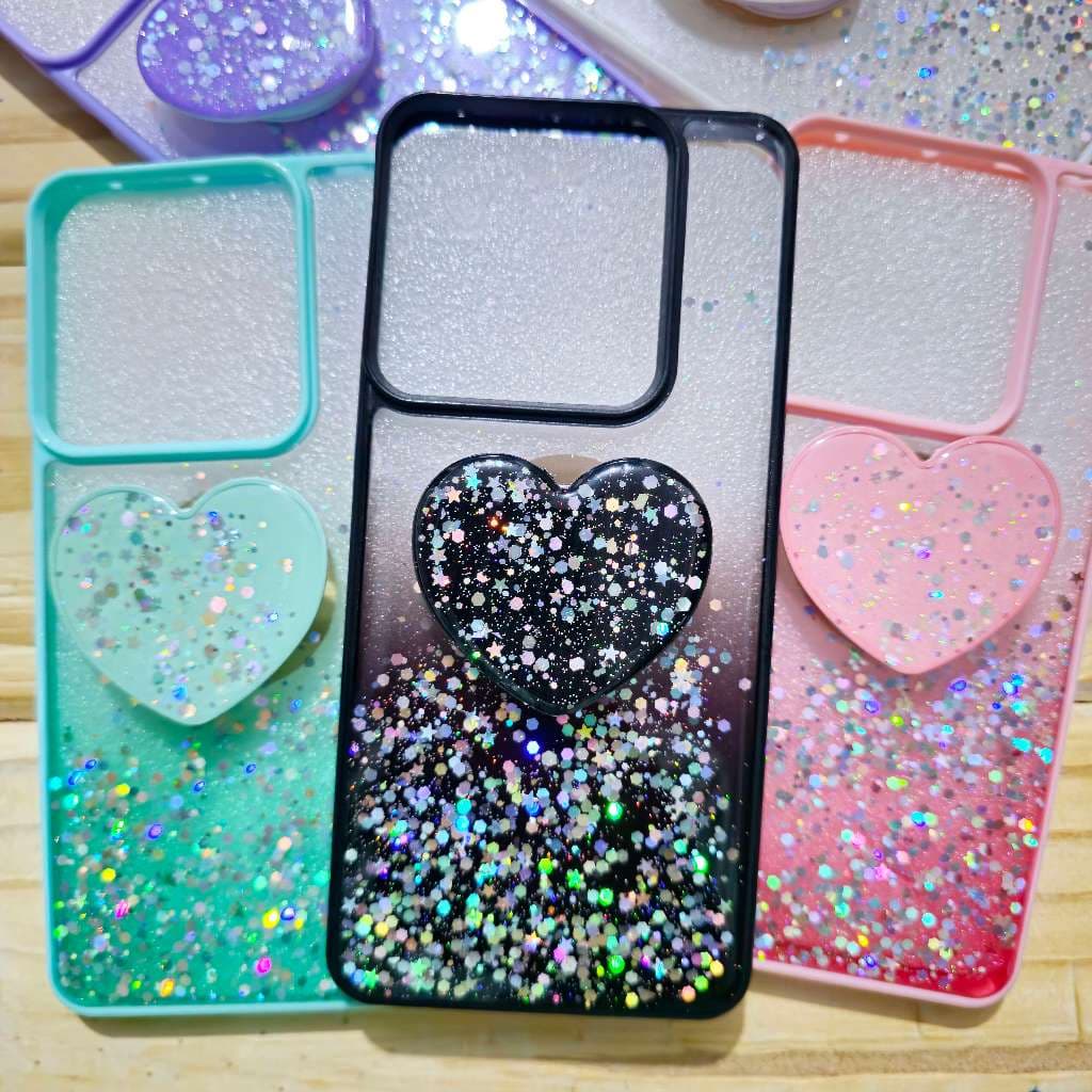 Capa capinha silicone com suporte de coração para motorola Moto Edge 60 Fusion / Moto G56 / Moto G06 / Moto G86 / Edge60